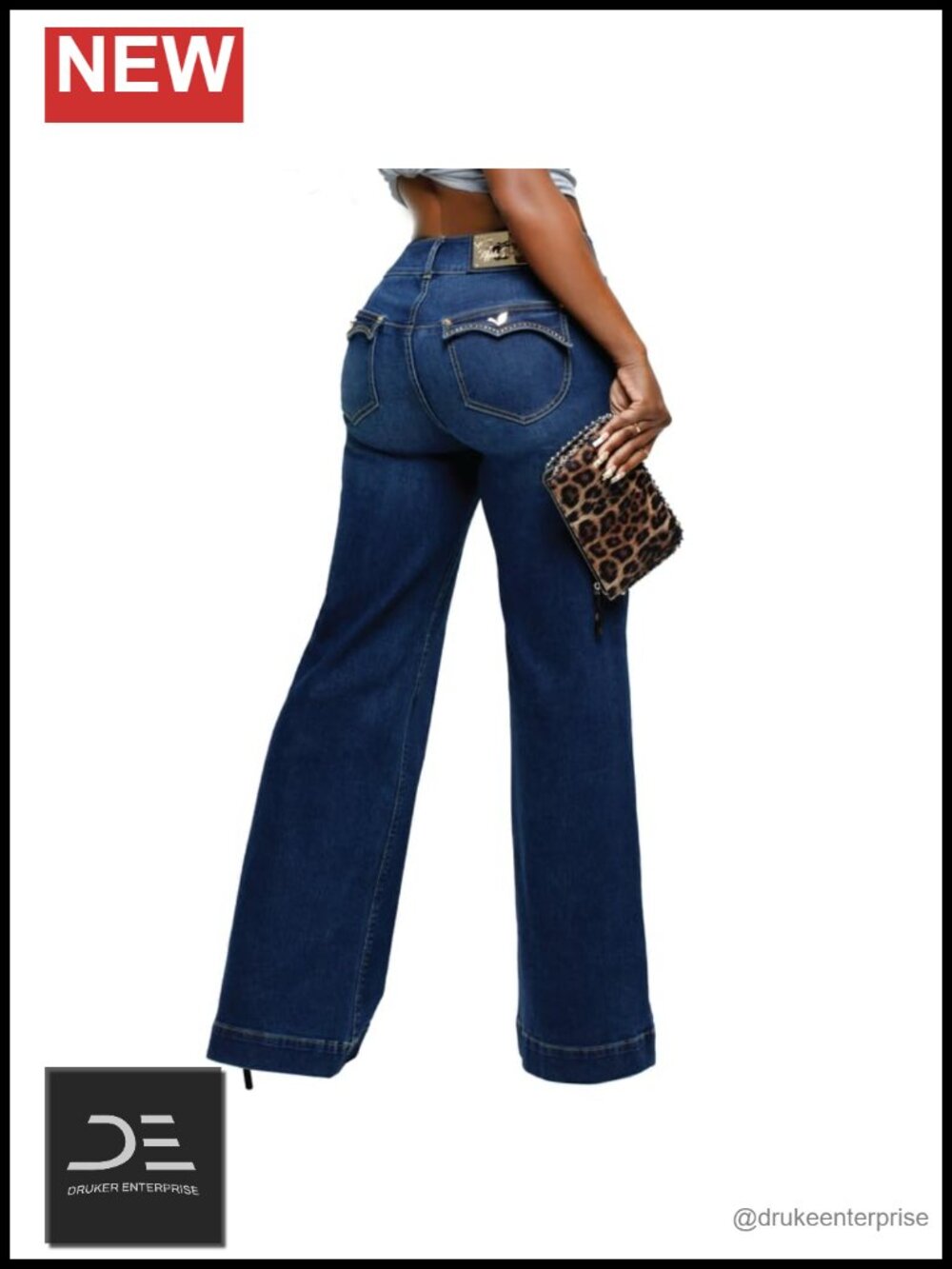 Wide Leg High Rise Stretch Denim Jeans with Booty-Lifting Silhouette